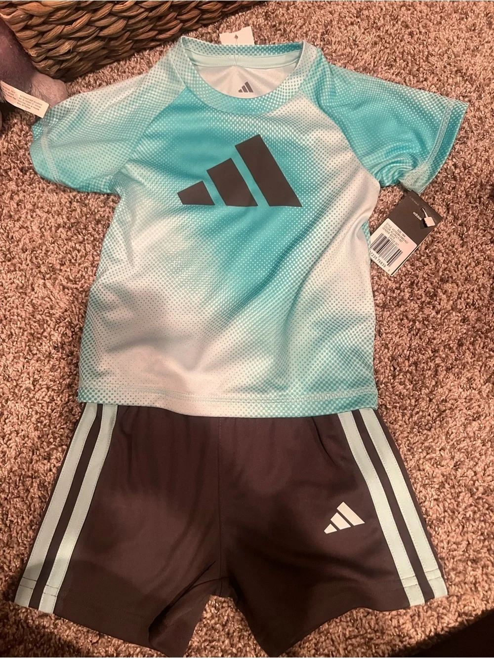 adidas Aqua Gradient Tee with Dark Brown Shorts - Kids Two-Piece Set